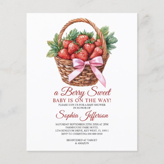 Budget Sweet Strawberry Baby Shower Invitation (Voorkant)
