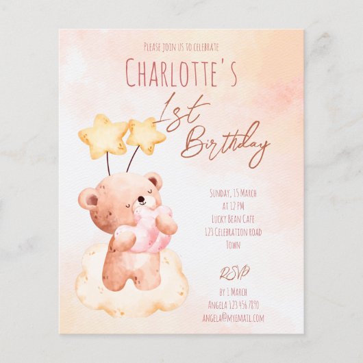 Budget Sweet teddybeer verjaardagsfeest sjabloon (Voorkant)