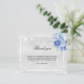 Budget Sympathie zilveren blauwe foto bedankt (Staand voorkant)