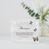 Budget Sympathie zilveren vlinder foto bedankt (Staand voorkant)