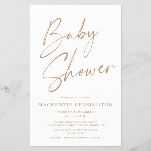 Budget Tan Earth Tones Script Baby Shower Flyer (Voorkant)