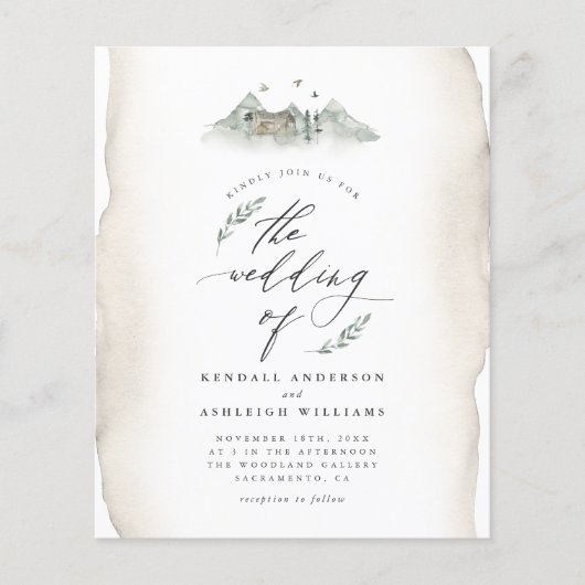Budget Tan Waterverf Leaves & Mountain Wedding (Voorkant)