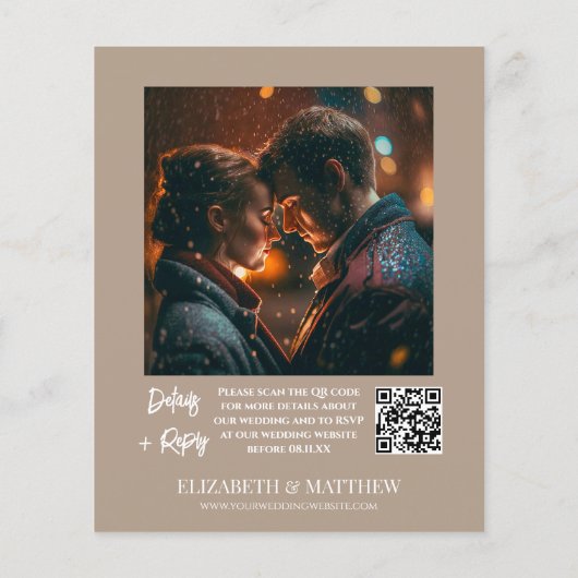 Budget Taupe Boho Floral Wildflower QR Code Flyer (Achterkant)