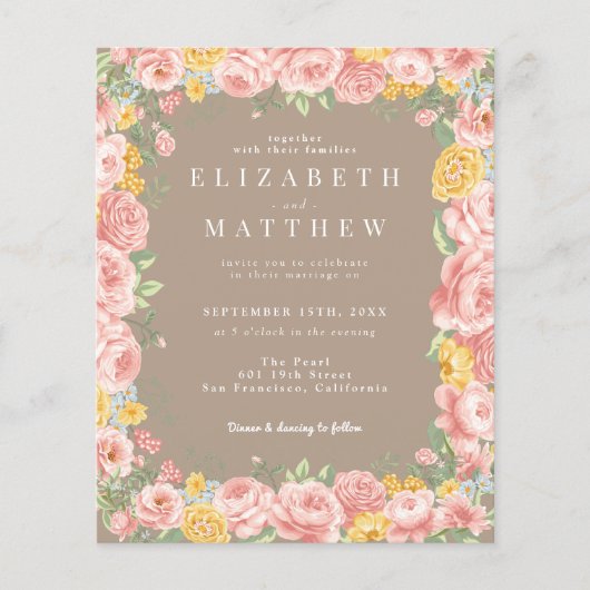 Budget Taupe Boho Floral Wildflower QR Code Flyer (Voorkant)