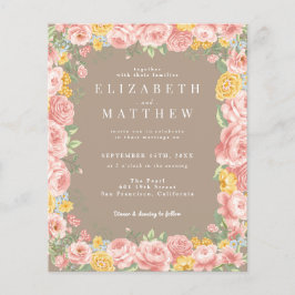 Budget Taupe Boho Floral Wildflower QR Code Flyer