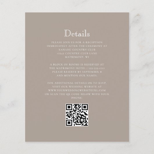 Budget Taupe Monogram Crest QR Code Huwelijk (Achterkant)