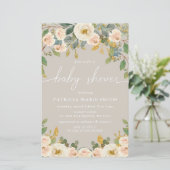 Budget Taupe Peach Bloemen Baby shower Uitnodiging (Staand voorkant)