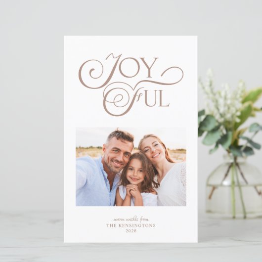 Budget Taupe Tan Pattern Joyful Kerstfoto (Staand voorkant)