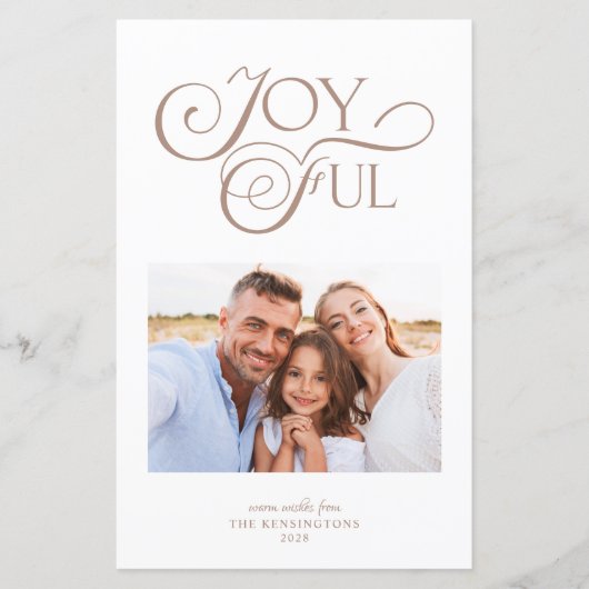 Budget Taupe Tan Pattern Joyful Kerstfoto (Voorkant)