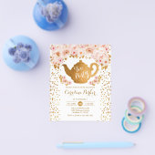 Budget Tea Party - Birthday - Gold White - roze ui Flyer (Enkel)