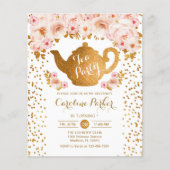 Budget Tea Party - Birthday - Gold White - roze ui Flyer (Voorkant)