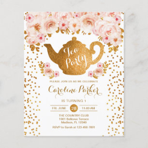 Budget Tea Party - Birthday - Gold White - roze ui Flyer