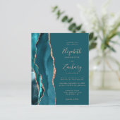 Budget Teal Agate Roze Goud QR Code Trouw Uitnodig (Staand voorkant)