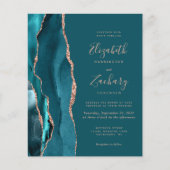 Budget Teal Agate Roze Goud QR Code Trouw Uitnodig (Voorkant)