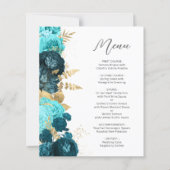 Budget Teal Aqua Gold Floral Script Wedding Menu (Voorkant)