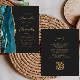Budget Teal Blauw Goud Agaat Donkere QR-code Huwel