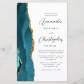Budget Teal Blauw Goud Agaat QR Code Trouwen (Voorkant)