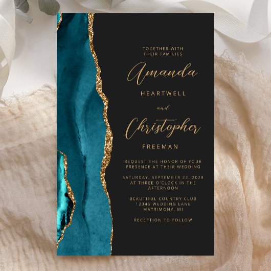 Budget Teal Blauw Goud Agate Donkere Bruiloft
