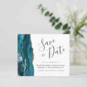 Budget Teal Blauw Goud Agate Huwelijk Opslaan de D (Staand voorkant)