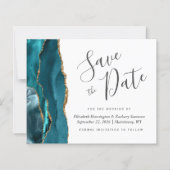 Budget Teal Blauw Goud Agate Huwelijk Opslaan de D (Voorkant)