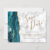 Budget Teal Blauw Goud Agate Marmer Bewaar de Datu (Voorkant)