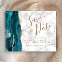 Budget Teal Blauw Goud Agate Marmer Bewaar de Datu