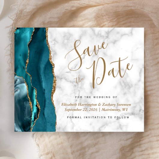 Budget Teal Blauw Goud Agate Marmer Bewaar de Datu