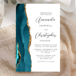 Budget Teal Blauw Goud Agate Trouwdag