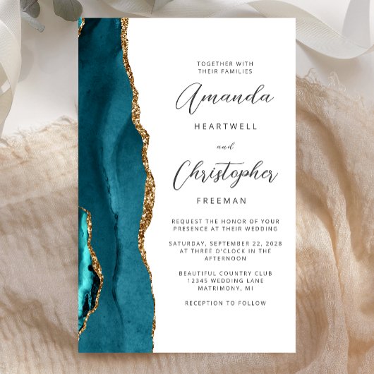 Budget Teal Blauw Goud Agate Trouwdag
