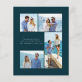 Budget Teal Blauw Gouden Agate 4-Foto Trouw Uitnod (Achterkant)