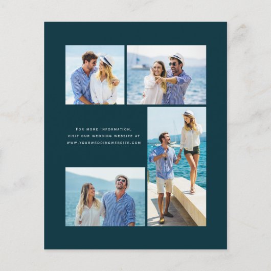 Budget Teal Blauw Gouden Agate 4-Foto Trouw Uitnod (Achterkant)