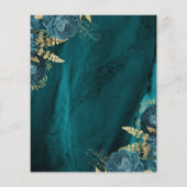 Budget Teal Blauw Gouden Bloem Bruiloftsmenu (Achterkant)