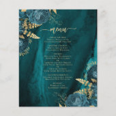 Budget Teal Blauw Gouden Bloem Bruiloftsmenu (Voorkant)