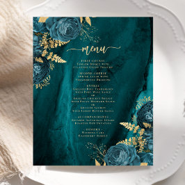 Budget Teal Blauw Gouden Bloem Bruiloftsmenu
