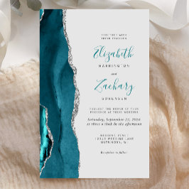 Budget Teal Blauw Zilver Agate Grijs Trouw Uitnodi