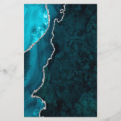 Budget Teal Blauw Zilveren Agate Grijs Trouwmenu (Achterkant)