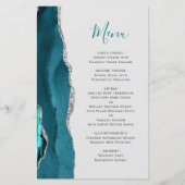 Budget Teal Blauw Zilveren Agate Grijs Trouwmenu (Voorkant)