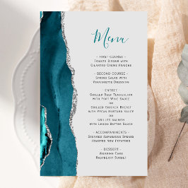Budget Teal Blauw Zilveren Agate Grijs Trouwmenu