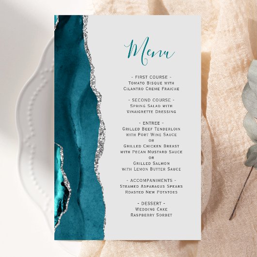 Budget Teal Blauw Zilveren Agate Grijs Trouwmenu