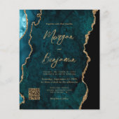 Budget Teal Blauwe Agaat QR Code Trouw Uitnodiging (Voorkant)