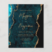 Budget Teal Blauwe Agaat Script Trouw Uitnodiging (Voorkant)