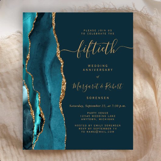 Budget Teal Blauwe Agate Goud 50ste Verjaardagsfee