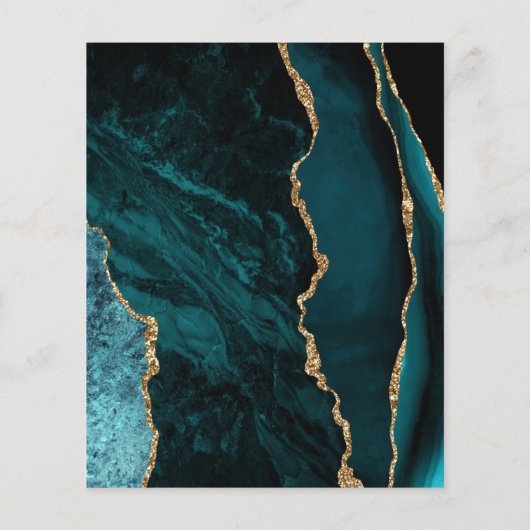 Budget Teal Blauwe Goud Agate Script Bewaar de Dat (Achterkant)