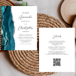 Budget Teal Blauwe Zilveren Agate QR Code Huwelijk