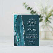 Budget Teal Blauwe Zilveren Agate QR Code Trouwkaa (Staand voorkant)