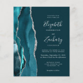 Budget Teal Blauwe Zilveren Agate QR Code Trouwkaa (Voorkant)