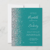 Budget Teal Blauwe Zilveren Glitter QR Code Trouwf (Voorkant)