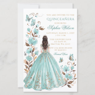 Budget Teal Bloemenkleed Prinses Vlinder Quinceañe