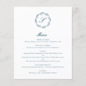 Budget Teal Blue Monogram Wreath Wedding Menu (Voorkant)