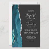 Budget Teal Blue Silver Agate Dark Wedding Invite (Voorkant)